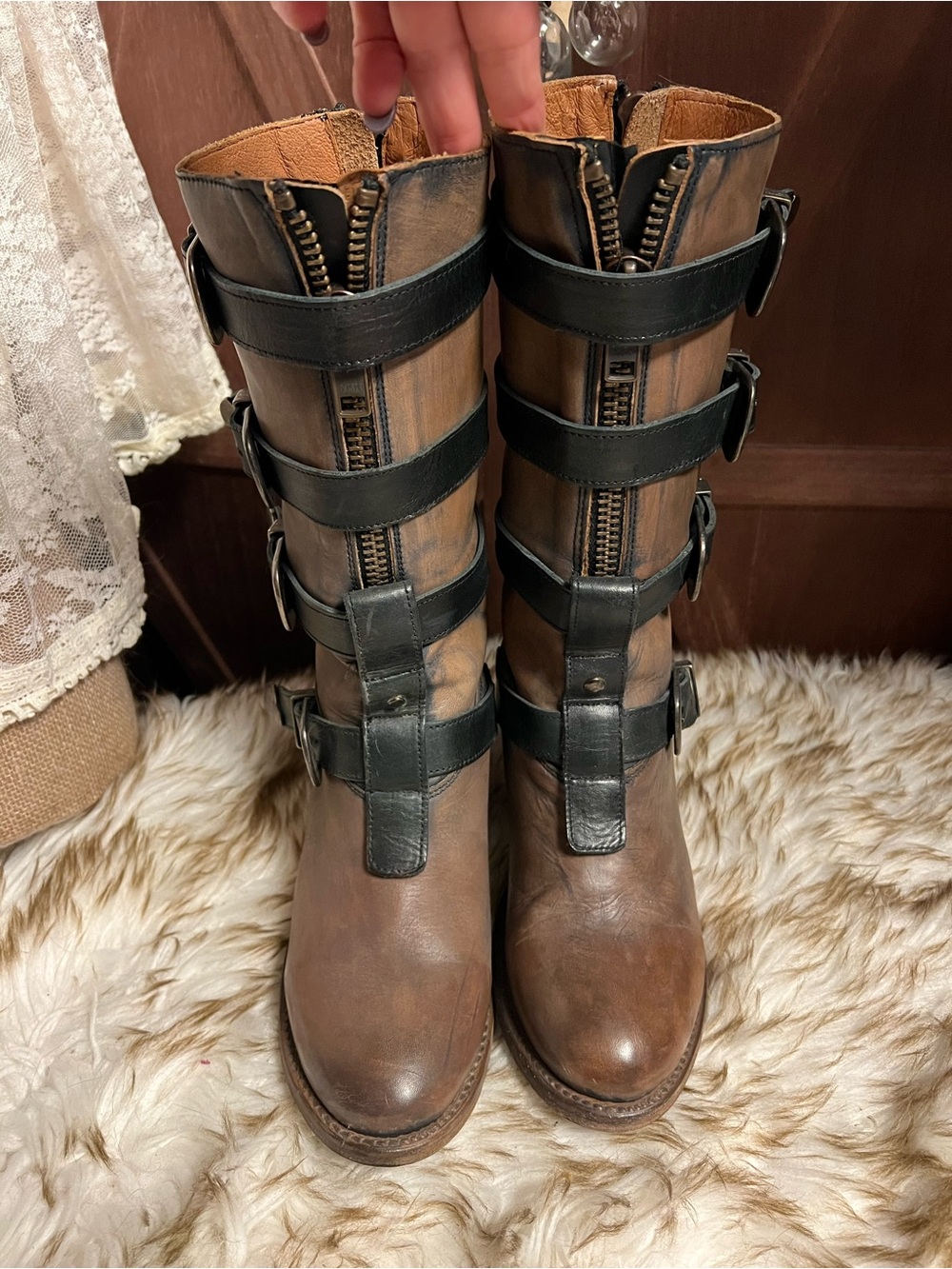 Freebird Notorious Leather Mid-Calf Buckle Boots in Brown